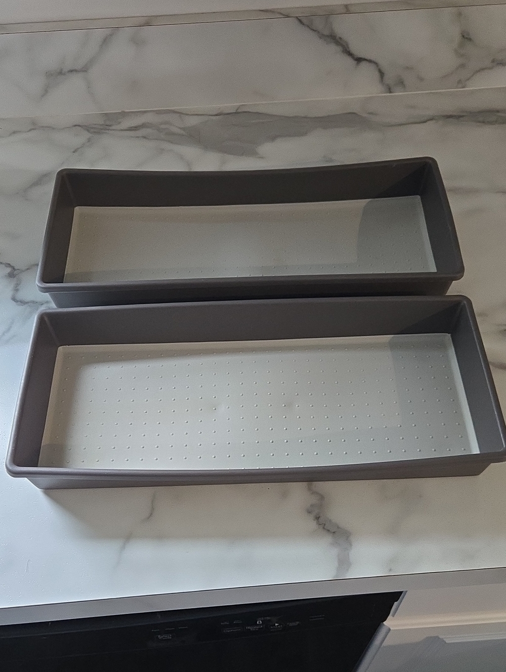 (2) Drawer Organizer Flatware Silverwear Utensils Rectangular Gray Silicone Tray